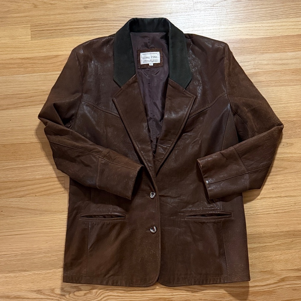 Elegant Brown Genuine Leather Blazer